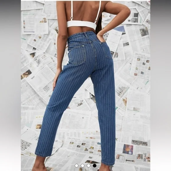 Nasty Gal High Waisted Denim Striped Mom Jeans Size 6 - Picture 3 of 16